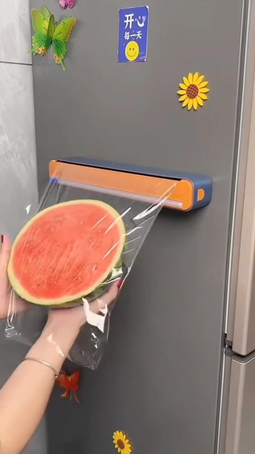 Magnetic Wall-Mount Sliding Cutter Cling Wrap Dispenser
