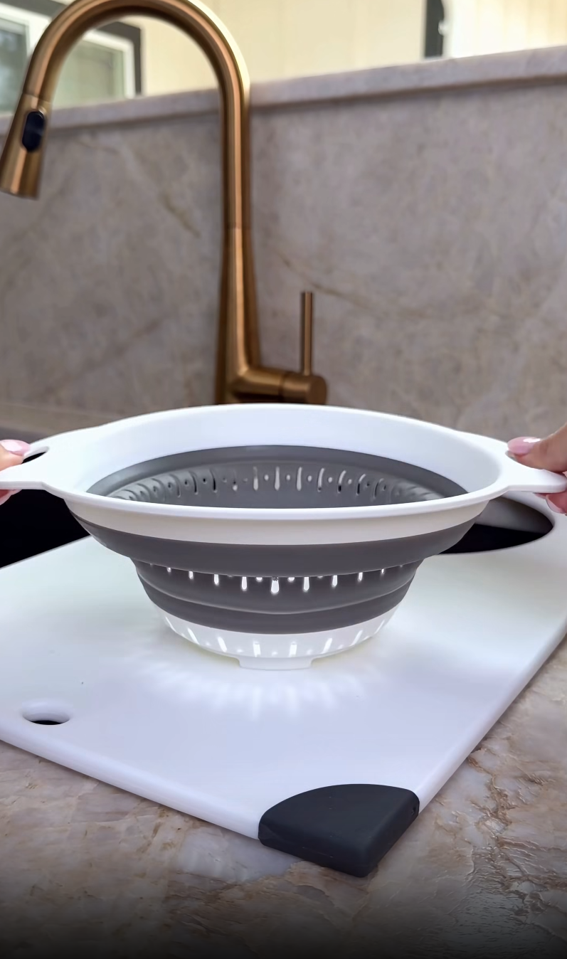 Collapsible Over-Sink Cutting Board Colander