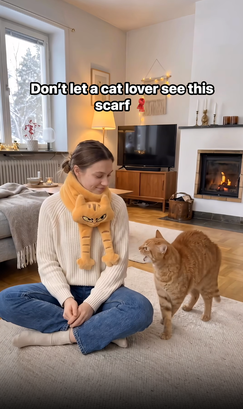 Snowhorns Orange Cat Plush Wrapping Scarf