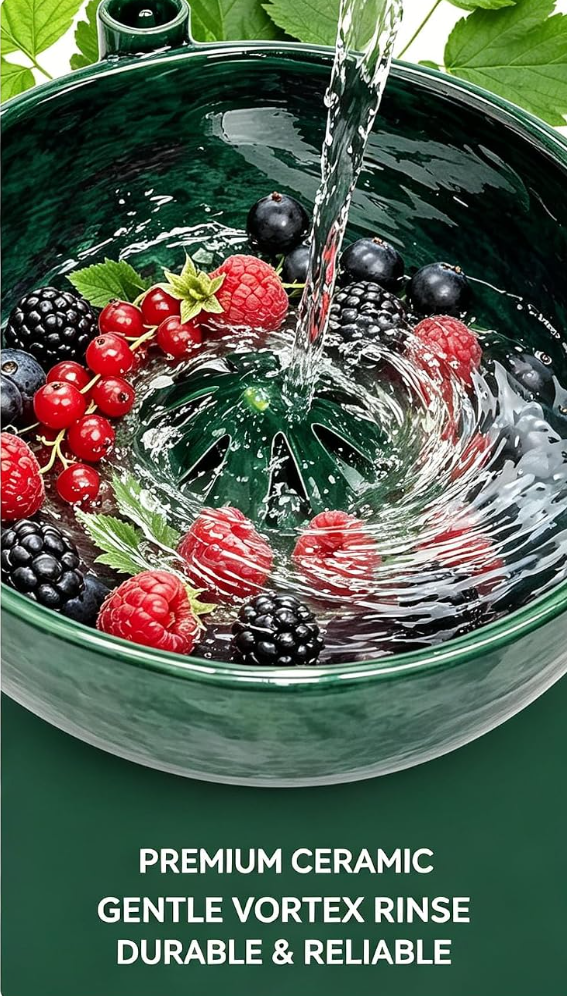 Handmade Vortex Rinse Ceramic Berry Washing Bowl